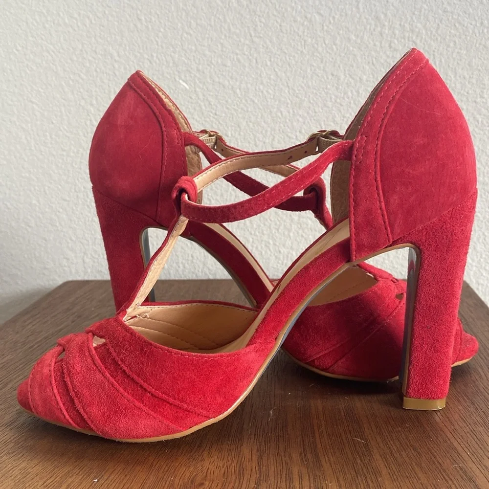 Luiza Barcelos Red Suede Blue Soled Strappy Heels, Brazil, Women’s 6 B
